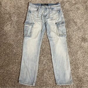 GFTD Los Angeles Light Wash Whiskered Cargo Jeans 34